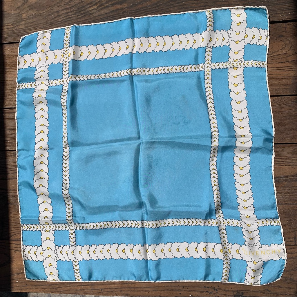 Vintage Givenchy Blue White And Yellow Floral Silk Scarf